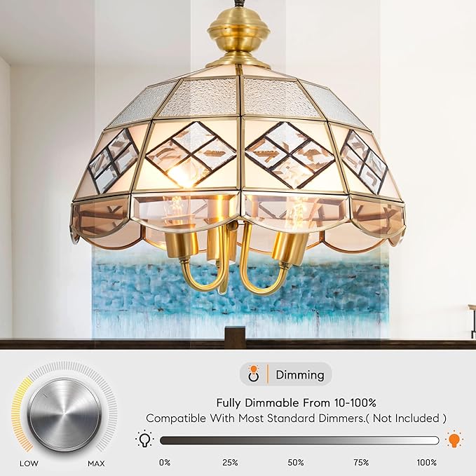 15" European-Style Palace Chandelier, 3-Light Antique Gold Ceiling Light Fixture, Farmhouse Retro Metal Hanging Pendant Lamp for Dining Room Bedroom Kitchen Island Hallway