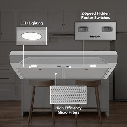 Broan-NuTone 30 Inch Alta Under Cabinet Range Hood, ENERGY STAR, 350 Max Blower CFM - Electric Rangehood and Exhaust for Kitchen Stove Cooking and Ventilation, Stainless Steel