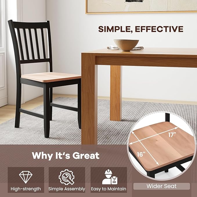 NAFORT Wood Dining Chairs Set of 4, High Back Kitchen Chairs with Solid Rubber Wood Legs, Non-Slip Foot Pads, Max Load 300 Lbs, Farmhouse Seat Dining Room Chairs
