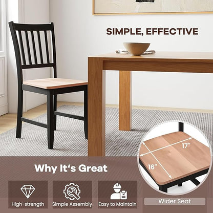 NAFORT Wood Dining Chairs Set of 4, High Back Kitchen Chairs with Solid Rubber Wood Legs, Non-Slip Foot Pads, Max Load 300 Lbs, Farmhouse Seat Dining Room Chairs