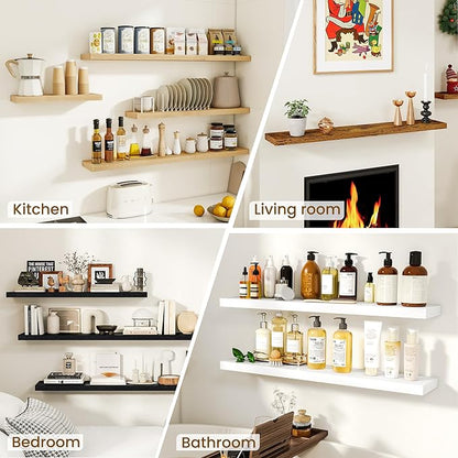 Dreamland 36Inch Floating Shelves for Wall, Rustic Wooden Floating Shelves for Bathroom|Bedroom|Kitchen, 2 Pack Deep Wall Mounted Book Shelf, Wood Storage Display Shelf for Home Decor, Brown