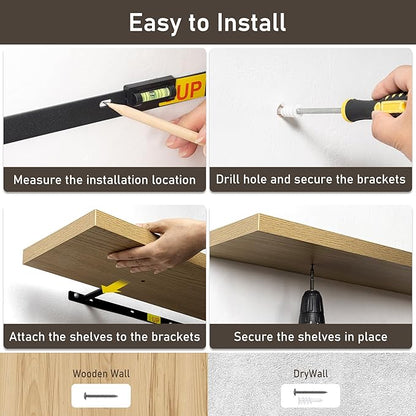 Fun Memories Floating Shelves for Wall, 32W x 8D Floating Wall Shelves with Invisible Brackets Set of 2, Hanging Rustic Wood Shelf Decoration for Bedroom, Bathroom, Living Room and Kitchen, Oak