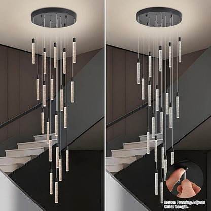 20-Lights Bubble Chandelier for Entryway High Ceiling-157 Height Adjustable Crystal Chandelier,3 Color Temperature Dimmable LED Pendant Light Fixture for Foyer Living Room Staircase,Matte Black