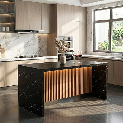 67" Kitchen Island Table, Faux Marble Top Counter Height Dining Table, 31.5" W×67" L×35.4" H, Spacious Tabletop for Meal Prep & Gatherings, Seats Up to 4, for Kitchen & Dining Room
