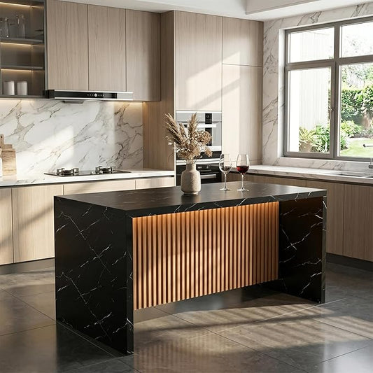 67" Kitchen Island Table, Faux Marble Top Counter Height Dining Table, 31.5" W×67" L×35.4" H, Spacious Tabletop for Meal Prep & Gatherings, Seats Up to 4, for Kitchen & Dining Room