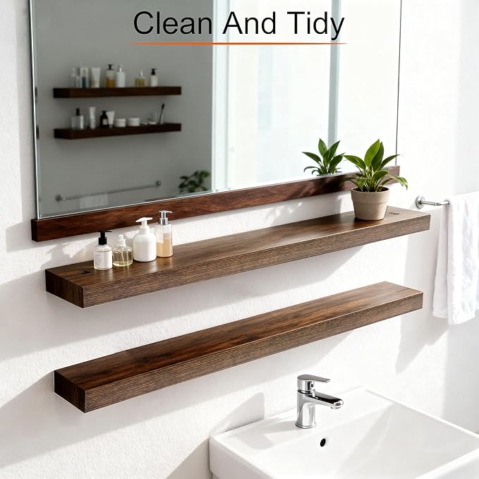 Floating Shelves for Wall,Wall Shelves for Decor Storage,Display Shelving 36 inch Set of 2,Wall Mounted Wood Shelf for Bedroom,Living Room,Bathroom,Kitchen,Brown (2pcs,Brown)