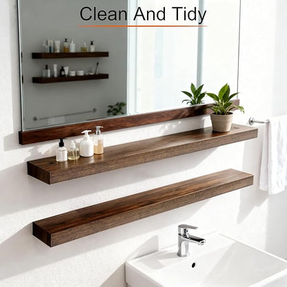 Floating Shelves for Wall,Wall Shelves for Decor Storage,Display Shelving 36 inch Set of 2,Wall Mounted Wood Shelf for Bedroom,Living Room,Bathroom,Kitchen,Brown (2pcs,Brown)