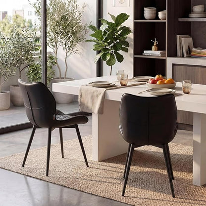 Kidol & Shellder Dining Chairs Set of 2, PU Leather Upholstered Kitchen Chairs with Back Armless, Mid Century Modern Side Chair for Dining Room, Living Room, Lounge, Restaurant, Black