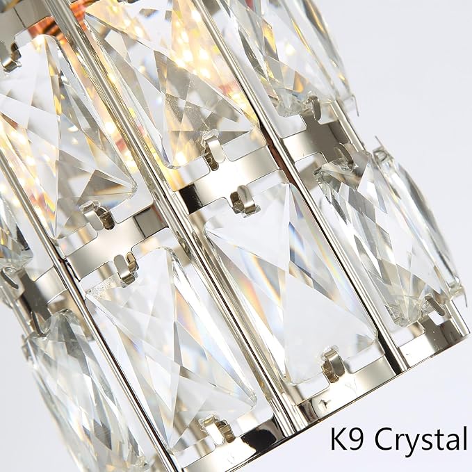 3 Pack Modern Crystal Pendant Lights for Kitchen Island LED Dimmable Glam Pendant Lighting Chandelier for Dining Room Hallway Corner Lamp Nickel