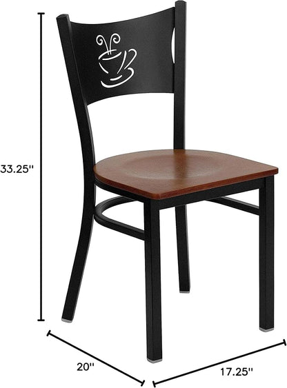 Flash Furniture 2 Pk. HERCULES Series Black Coffee Back Metal Restaurant Chair - Cherry Wood Seat