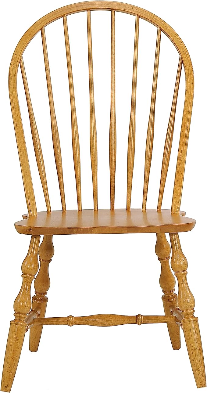 Sunset Trading Oak Selections Windsor Spindleback Dining Chair | Fully Assembled Kitchen Chair | Modern Farmhouse Minimalist Country Cottage | Light Oak | Set of 2