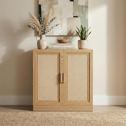 Casaphoria Adam Sideboard Buffet Cabinet with Storage, Sideboard Cabinet with Rattan Doors & Adjustable Shelves, 31" W x 36" H Coffee Bar for Entryway Kitchen Living Room, Oak