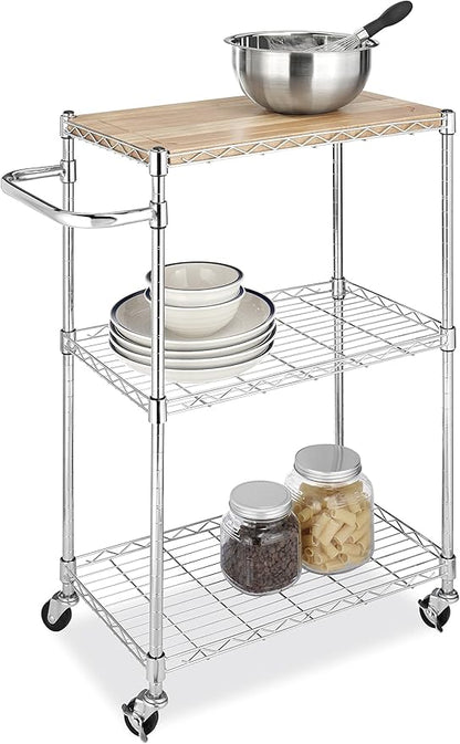 Whitmor Supreme Kitchen and Microwave Cart Wood & Chrome 13.25 x 27.5 x 33.5 inches
