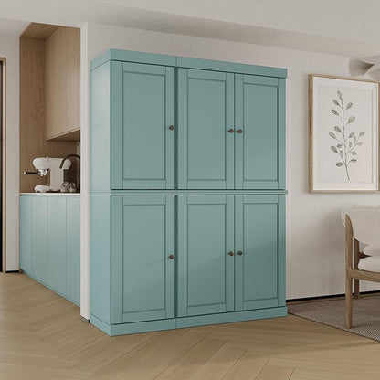 Palace Imports Solid Wood Kitchen Pantry Cabinet 71.5" Tall, 48.5" Wide – Freestanding Storage Cupboard with Adjustable Shelves – Aqua, Renewable Eco-Friendly 100% Wood, Made in Brazil