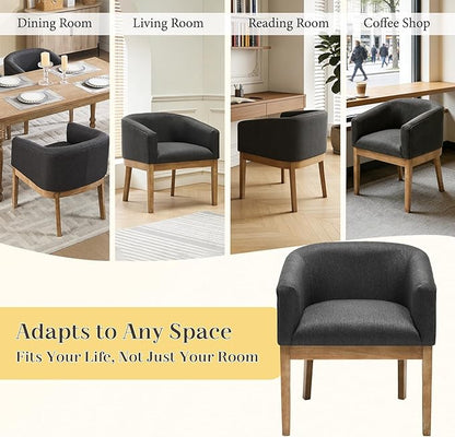 Barrel Dining Chairs Set of 8, Mid Century Modern Farmhouse Kitchen Chairs with Wood Legs, Linen Upholstered Accent Chair with Arms for Living Room/Bedroom, Grey