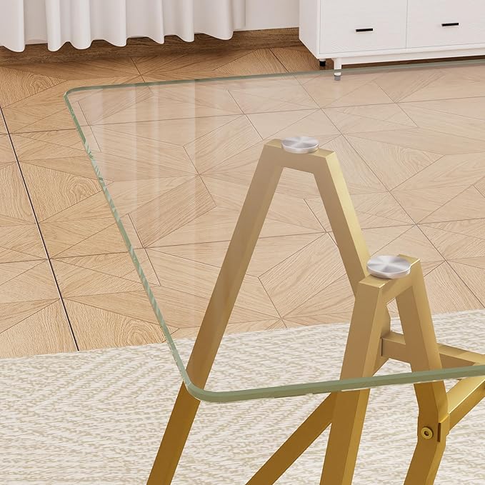 35.4" Square Glass Dining Table for 4, Modern Tempered Glass Kitchen Table for 4 with Gold Metal Legs, Compact Small Circle Dining Room Leisure Tables for Kitchen Apartment