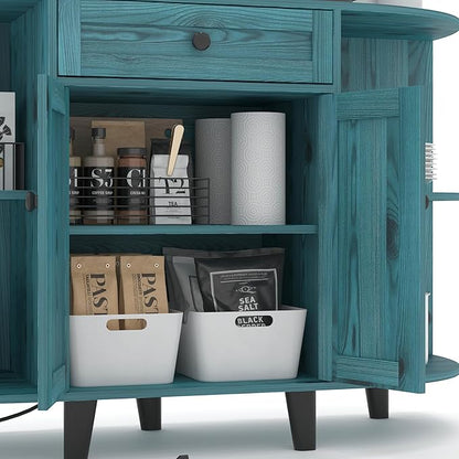 Sideboard Buffet Cabinet with Power Outlet,Freestanding Kitchen Cabinet with Storage,Accent Coffee Bar with Doors,Vintage Blue