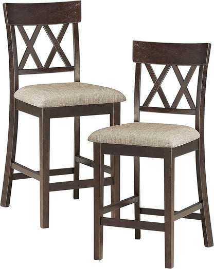 Lexicon Baronscourt Counter Stools Set of 2 - Upholstered Stool Padded Seat Height 25.5", Cross Back Counter Height Kitchen Chairs, Sturdy Solid Wood Frame, Footrest, Easy Assembly, Dark Brown