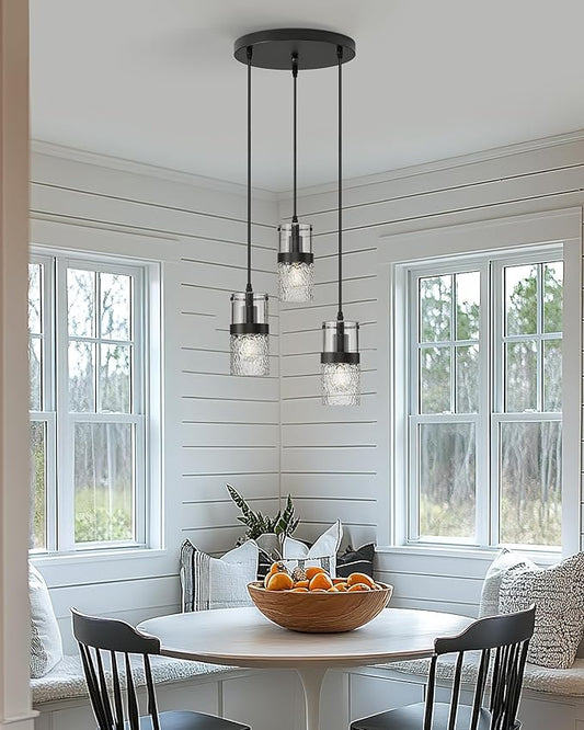 LMS Black 3-Light Pendant Fixtures, Adjustable Kitchen Hanging Light Fixture, Cluster Pendant Lights, LMS-188