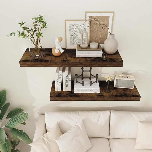 Floating Shelves 36 Inch Long, 12 Inch Deep Floating Shelves for Wall, 36 x 12 Shelves for Wall Storage & Display, 2" Thick Floating Shelf for Bathroom, Living Room, Rustic Brown Color, Set of 2