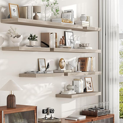Floating Shelves Set of 2, 12 Inch Deep Floating Shelves with Heavy Duty Brackets, 20'' Rustic Wood Wall Mounted Shelf for Bathroom, Bedroom, Living Room & Kitchen, Modern Home Decor Storage, Gray