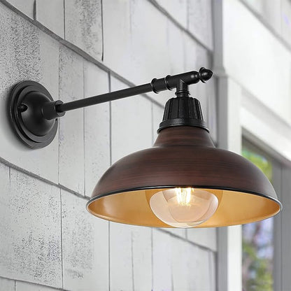 JONATHAN Y 12.25" 1-Light Wood Finish/Copper Industrial Farmhouse Outdoor Sconce, Iron Wall Light with LED Bulb, Metal Bowl Shade, Vintage Porch Lamp for Entryway Patio Kitchen (JYL7615G)