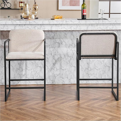 Bar Stools Set of 2, Counter Height with Armrests - Beige Modern Kitchen Island Chairs