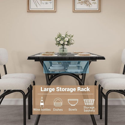 GarveeHome 5-Piece Dining Table Set for 4, Modern Kitchen Table with 4 Boucle Chairs, Rectangular Dining Table with Storage Shelf & Marble Tabletop, Beige Home Dining Furniture for Small Space