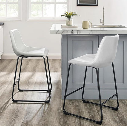 LEMBERI 26 inch Bar Stools Set of 2, Modern Counter Height Bar Stools, Faux Leather Barstool with Back and Metal Leg, Armless Bar Chairs for Kitchen Island (White, 2pcs 26")
