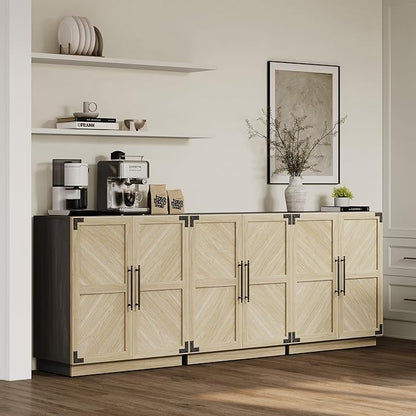 SICOTAS 92" Sideboard Buffet Cabinet with Storage – Extra Wide Farmhouse Credenza with Doors & Adjustable Shelves for Living Room, Entryway