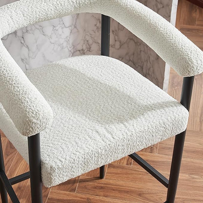 Modern Upholstered Bar Stools Set of 2, Boucle Fabric Counter Height Chairs with Metal e Armrests, Kitchen Island Bar Chairs for Home, Dining Room, Cafe,White