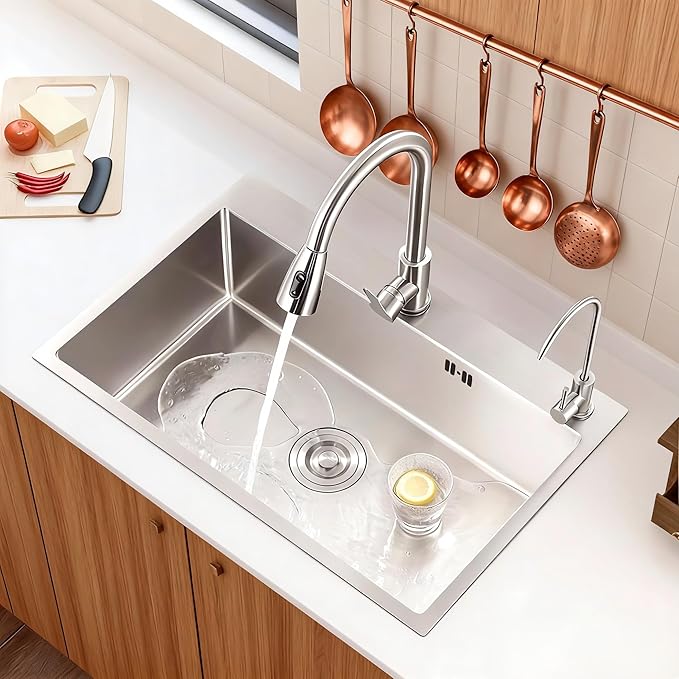 30" x 18" x 9" Topmount Kitchen Sink, 304 Stainless Steel Drop in Single Bowl Sink with Basket Strainer for RV, Travel Trailer, Garage(Nano)