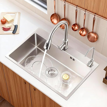30" x 18" x 9" Topmount Kitchen Sink, 304 Stainless Steel Drop in Single Bowl Sink with Basket Strainer for RV, Travel Trailer, Garage(Nano)