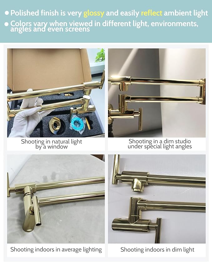 WOWOW Pot Filler Faucet Polished Brass, Kitchen Pot Filler Wall Mount Stove Faucet with Double Joint Swing Arms