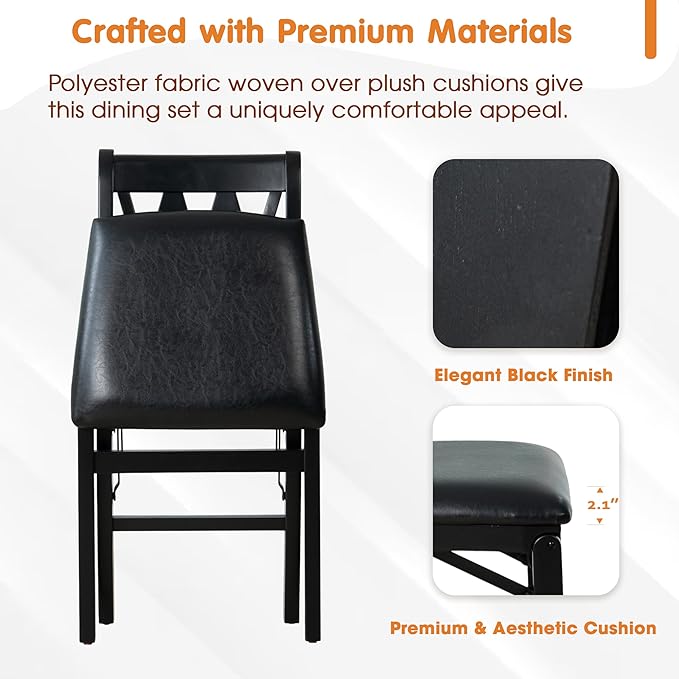 East West Furniture - PNC-BLK-49, A Plano Folding Solid Wood Dinner Chairs with PU Leather Seat, 3-X Back Design, Set of 2, Fully Assembled, Black Wood Finish