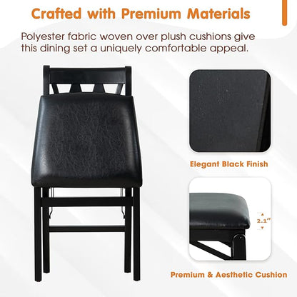 East West Furniture - PNC-BLK-49, A Plano Folding Solid Wood Dinner Chairs with PU Leather Seat, 3-X Back Design, Set of 2, Fully Assembled, Black Wood Finish