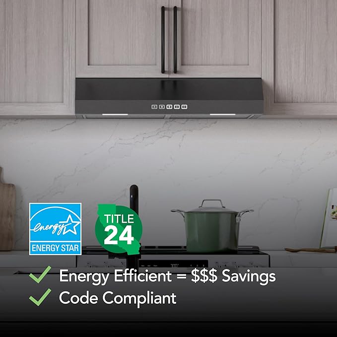 Broan-NuTone 30-Inch Under Cabinet Range Hood, ENERGY STAR, 350 Max Blower CFM, Black Stainless Steel