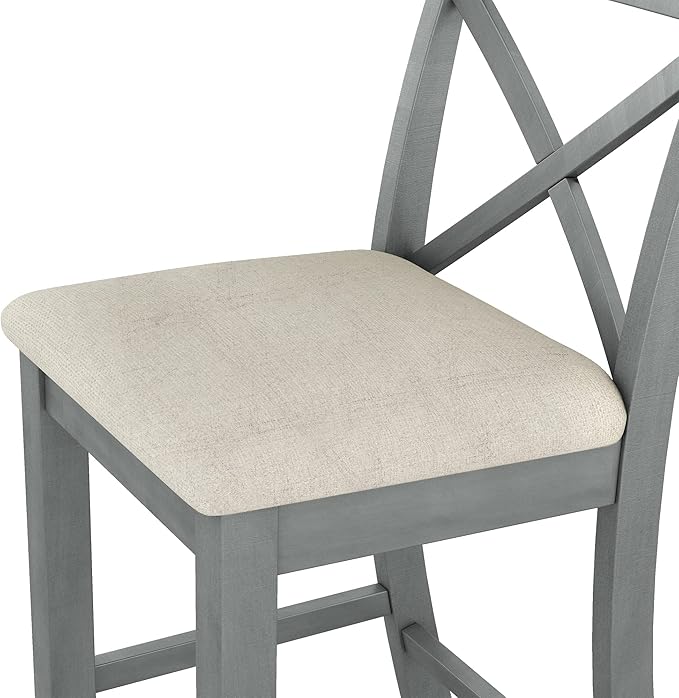 Farmhouse Dining Table Set,48" Rectangular Wood Bar Height Dining Set, Kitchen Breakfast Nook with 2 Upholstered Chairs for Small Places (Gray/N*Bar)