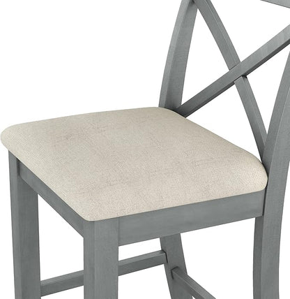 Farmhouse Dining Table Set,48" Rectangular Wood Bar Height Dining Set, Kitchen Breakfast Nook with 2 Upholstered Chairs for Small Places (Gray/N*Bar)