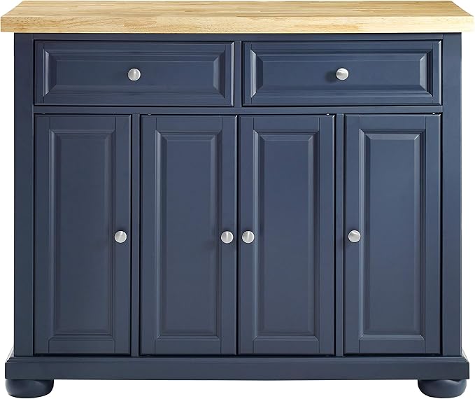Crosley Furniture Madison Madison Kitchen Island, Microwave Stand, Coffee Bar, with Storage Shelves and Drawers, Navy
