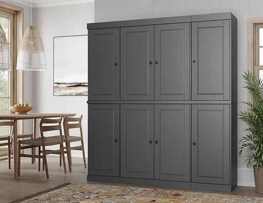 Palace Imports Solid Wood Pantry Cabinet - 71.5" Tall, 65" Wide Freestanding Cupboard Storage with 2-Drawer Kit & Adjustable Shelves – Gray, Renewable Eco-Friendly 100% Wood, Made in Brazil