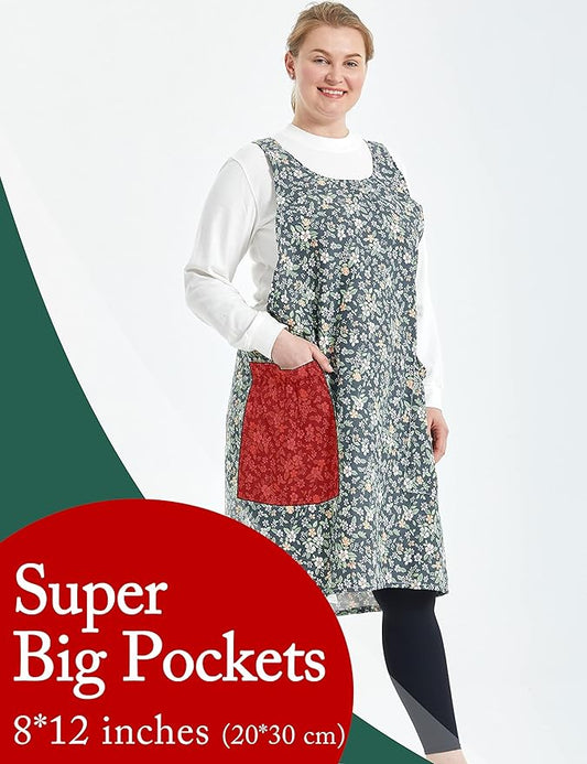 Big Plus Size Aprons for Women with Pockets Cotton Linen Baking Kitchen Cooking
