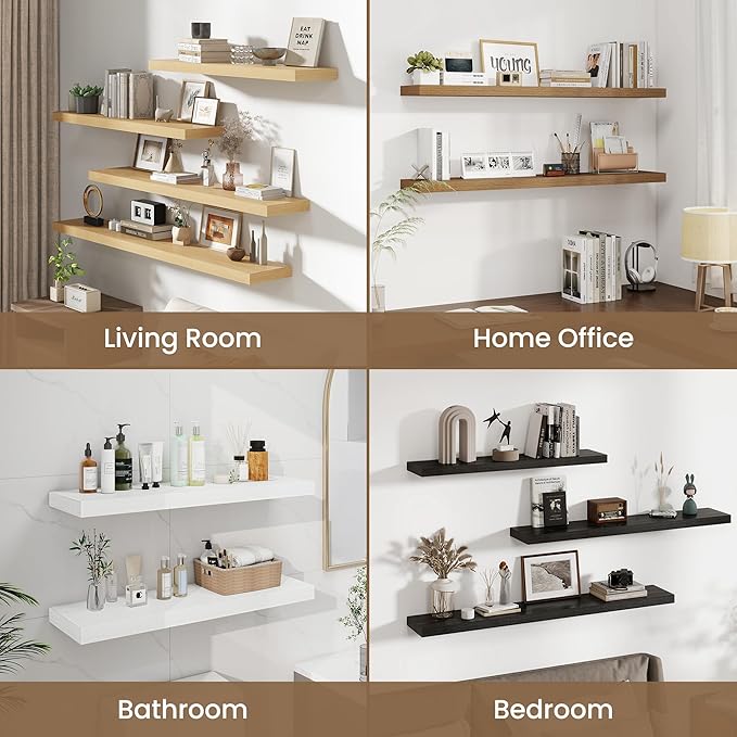 Dreamland 48 Inches Floating Shelves for Wall, 8" Deep Long Floating Shelves Set of 1, Large Display & Storage Shelf, Wall Shelf for Bathroom Bedroom Living Room Kitchen Office, Black