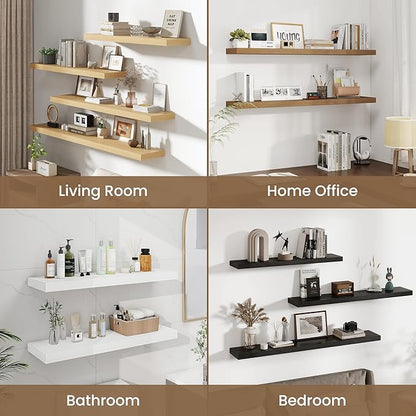 Dreamland 8" Deep Long Floating Shelves, 32 Inches Floating Shelves for Wall Set of 2, Large Display & Storage Shelf, Wall Shelf for Bathroom Bedroom Living Room Kitchen Office, White