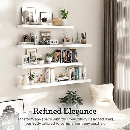 Floating Shelves for Wall, 7.9" Deep Wall Mounted Wood Shelves for Bathroom, Bedroom, Living Room, Kitchen, Hanging Shelf for Books/Storage/Room Decor (White, 16")