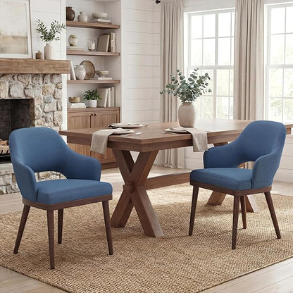 MALOL Wooden Dining Chairs Set of 2, Modern Fabric Upholstered Dining Room Chair, Kitchen Side Chairs, Farmhouse Dinner Chair with Open Back for Kitchen, Blue