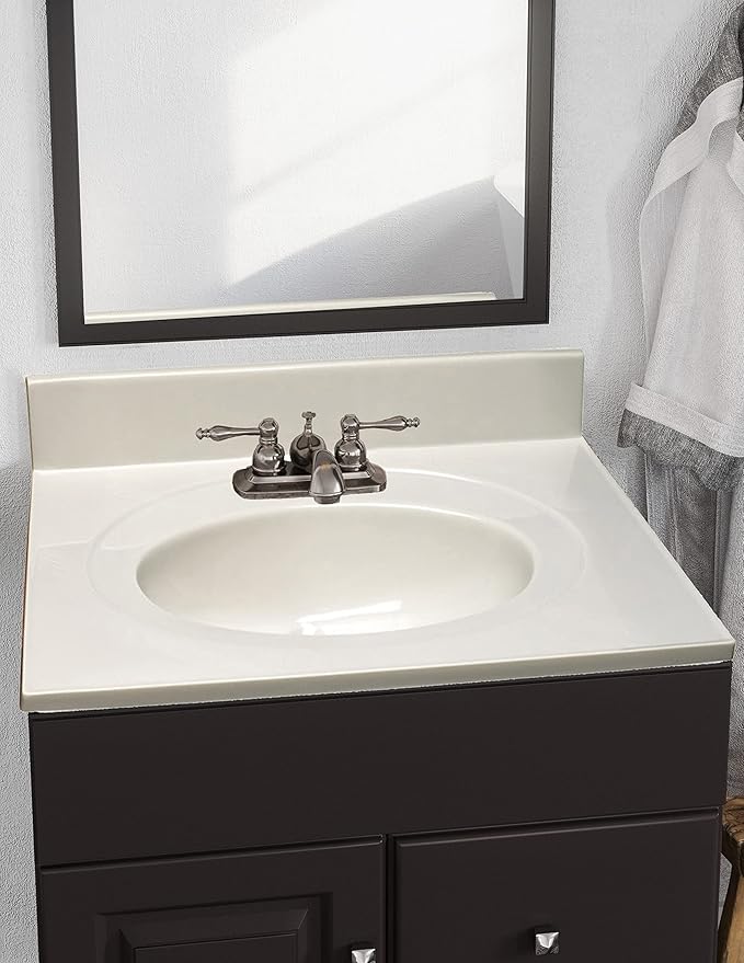 Design House Cultured Marble Vanity Top, 25 in W x 22 in D, Integrated 4 in Centerset Oval Sink & Backsplash, Ivory Swirl, 586313