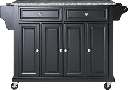 Crosley Furniture Full Size Granite Top Rolling Kitchen Island Storage Cart, Microwave Stand, Spice Rack, Black