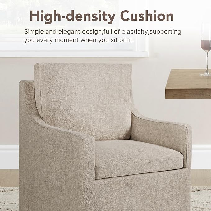 KISLOT Upholstered Dining Chairs Set of 4, Modern Dining Room Chairs with Casters & Washable Cover, Rolling Accent Chair with Hidden Storage for Kitchen, Farmhouse, Living Room, Linen, 4 Box