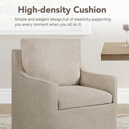 KISLOT Upholstered Dining Chairs Set of 4, Modern Dining Room Chairs with Casters & Washable Cover, Rolling Accent Chair with Hidden Storage for Kitchen, Farmhouse, Living Room, Linen, 4 Box